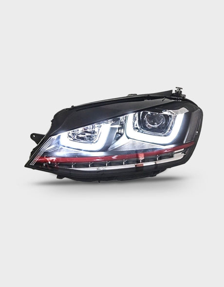 VW Golf 7 2012-2017 Fari Anteriori Frecce a LED in Ottica GTI - XENON Look con luci diurne a LED
