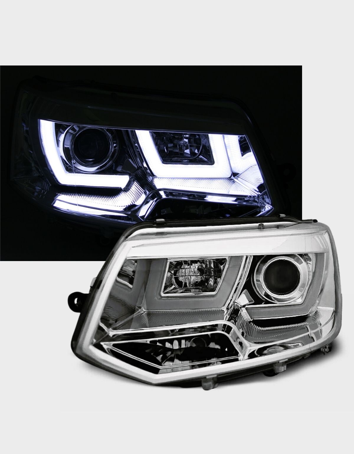 VW T5 Multivan Transporter V 2010-2015 Fari Anteriori Cromati Led Light Tube
