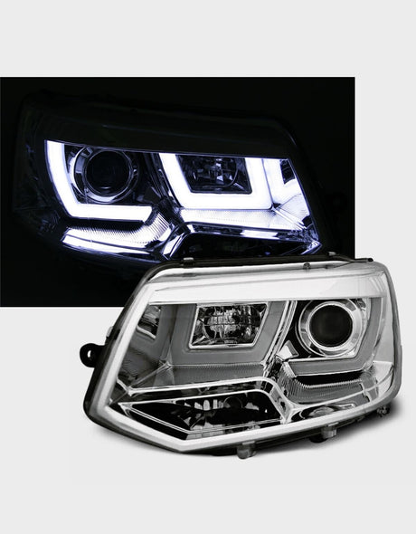 VW T5 Multivan Transporter V 2010-2015 Fari Anteriori Cromati Led Light Tube
