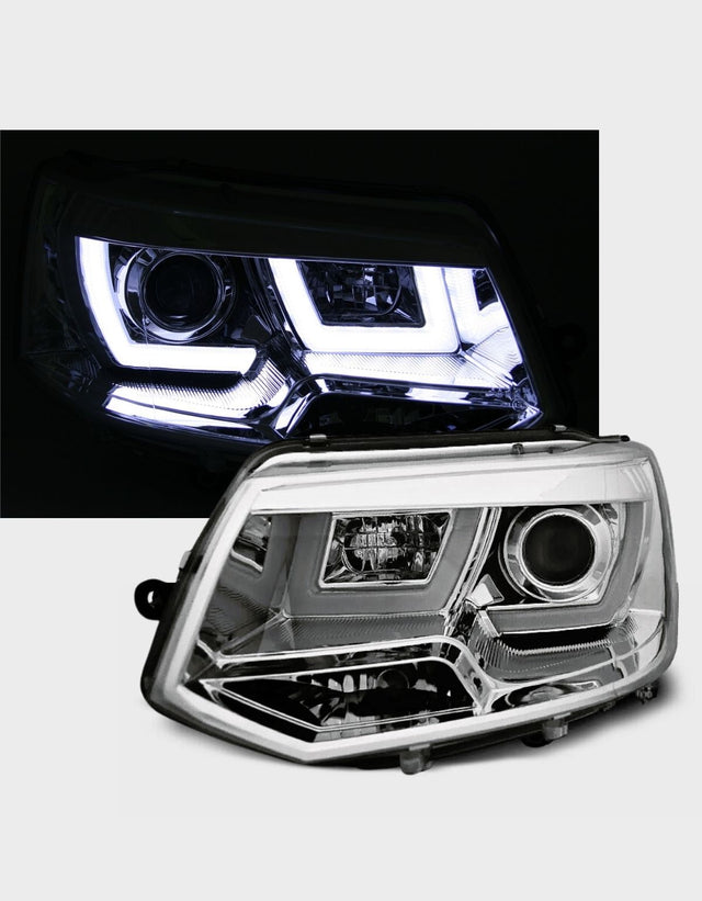 VW T5 Multivan Transporter V 2010-2015 Fari Anteriori Cromati Led Light Tube