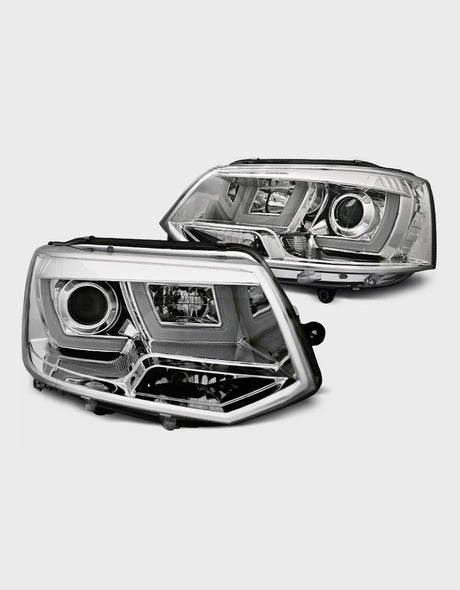 VW T5 Multivan Transporter V 2010-2015 Fari Anteriori Cromati Led Light Tube