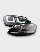 VW Golf 7 2012-2017 Fari Anteriori Nero in Ottica R-Line Con Luci Diurne LED