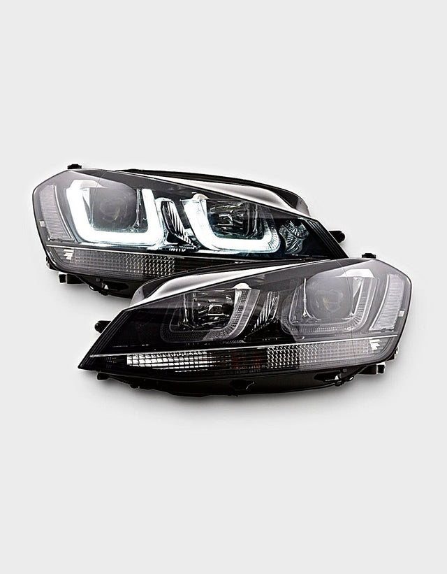 VW Golf 7 2012-2017 Fari Anteriori Nero in Ottica R-Line Con Luci Diurne LED