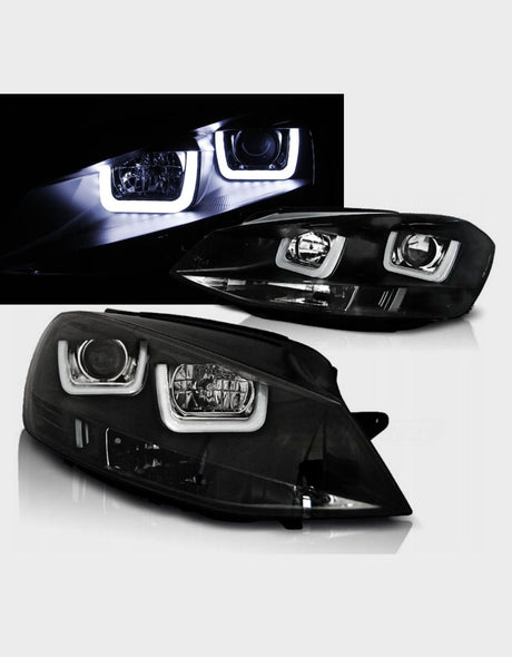 VW Golf 7 VII 2012-2017 Fari Anteriori Nero Con Luci Diurne a LED Doppia U 