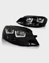 VW Golf 7 VII 2012-2017 Fari Anteriori Nero Con Luci Diurne a LED Doppia U 