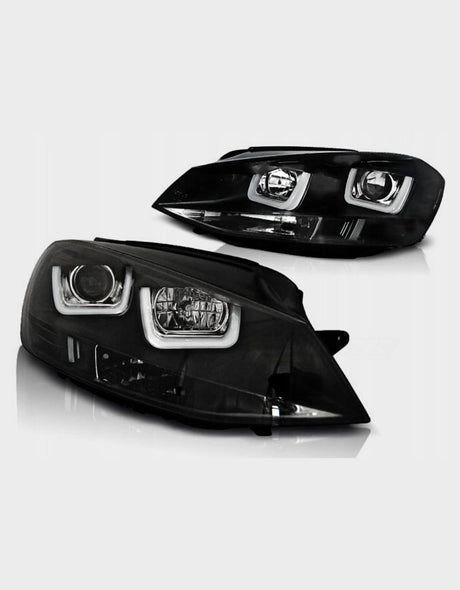 VW Golf 7 VII 2012-2017 Fari Anteriori Nero Con Luci Diurne a LED Doppia U 