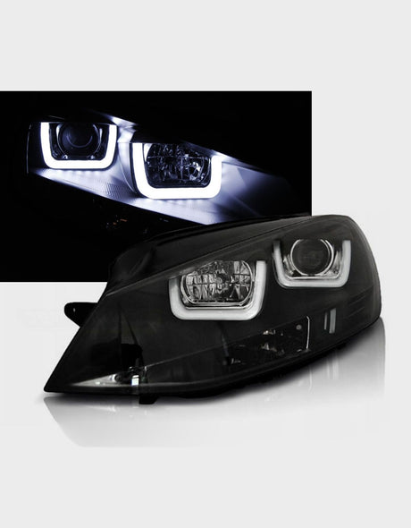 VW Golf 7 VII 2012-2017 Fari Anteriori Nero Con Luci Diurne a LED Doppia U 
