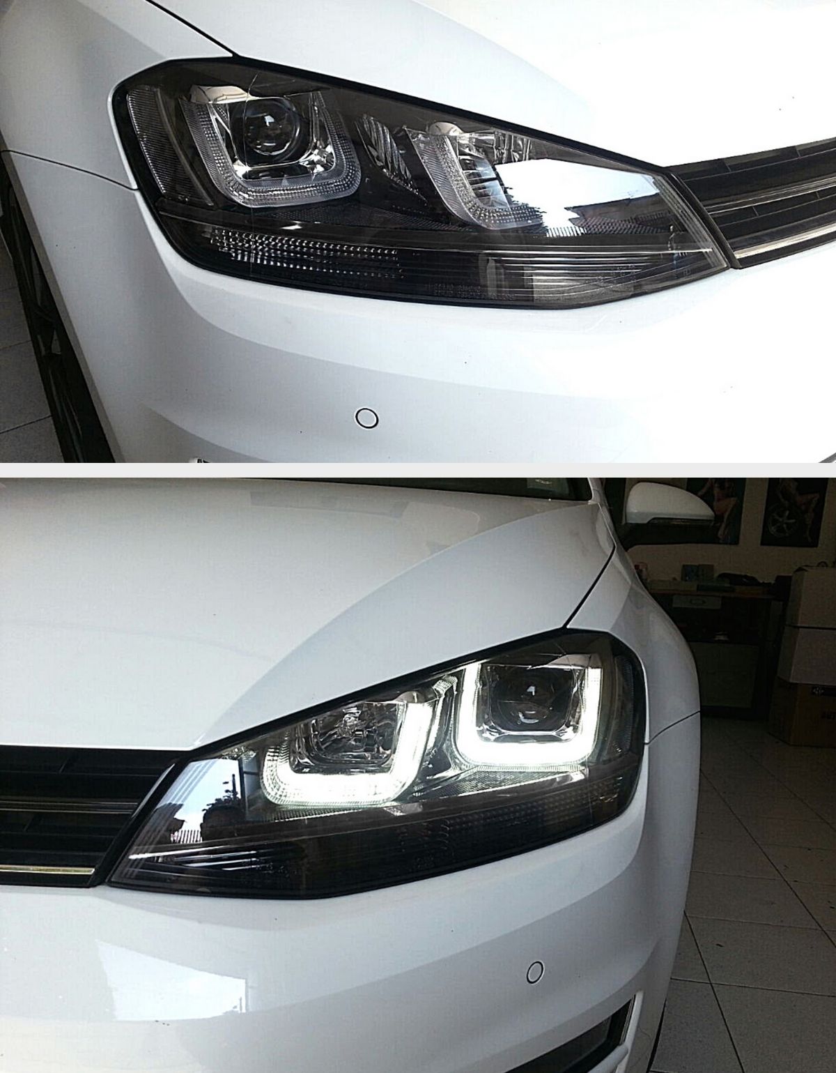 VW Golf 7 2012-2017 Fari Anteriori Nero in Ottica R-Line Con Luci Diurne LED