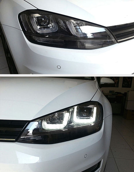VW Golf 7 2012-2017 Fari Anteriori Nero in Ottica R-Line Con Luci Diurne LED