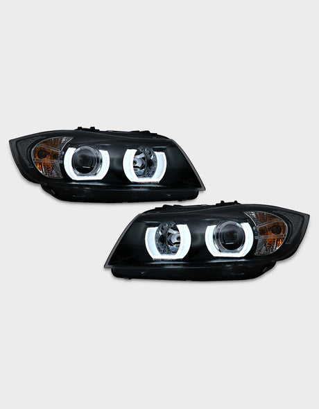 BMW Serie 3 E90 E91 2005-2008 Fari Anteriori Xenon Angel Eyes 3D U-LED
