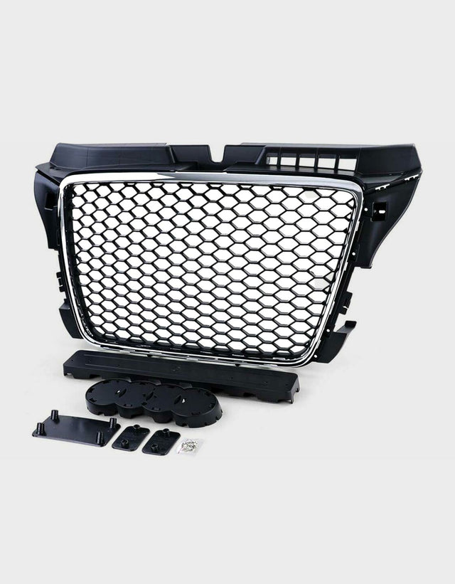 Audi A3 8P 2008-2012 Griglia Anteriore in Ottica RS3 Nero a Nido D'ape - Calandra Nero Cromato